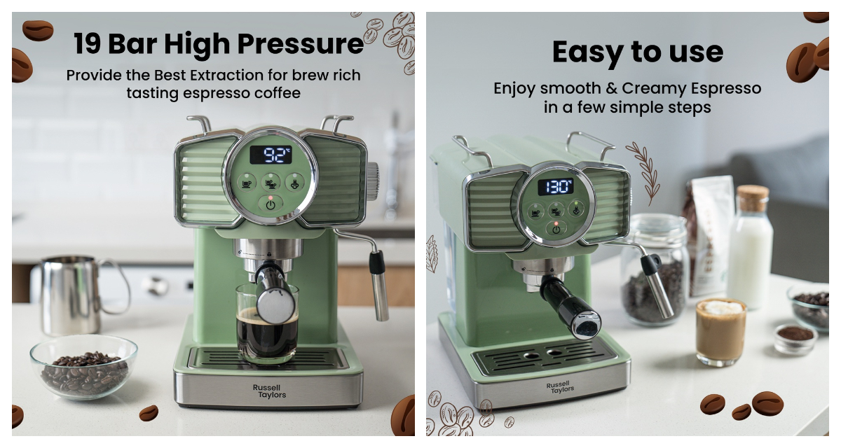 Russell Taylors 19 Bar Espresso Coffee Machine Retro Style Coffee Maker EM-20