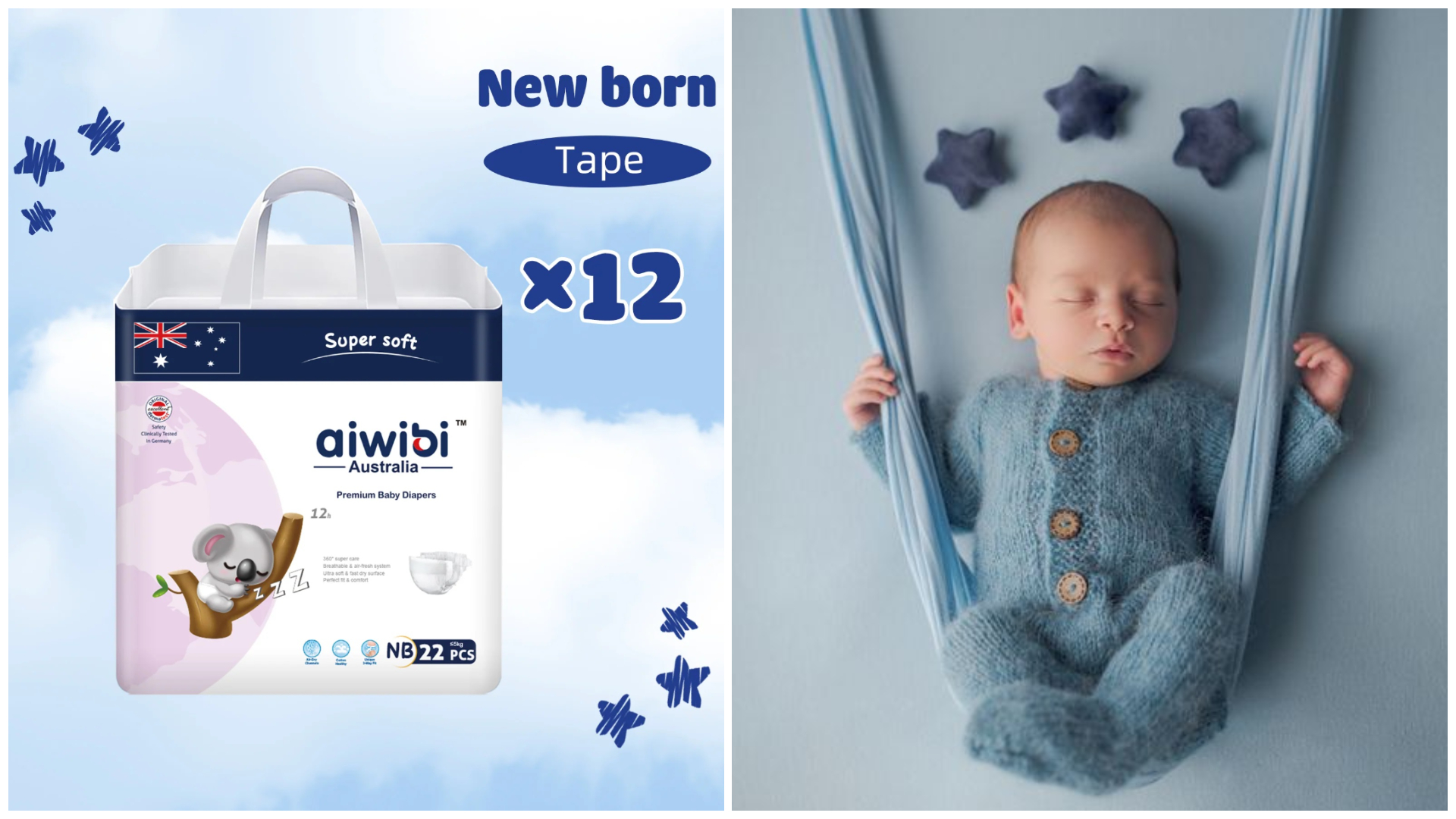 Aiwibi Newborn Baby Tape Diapers