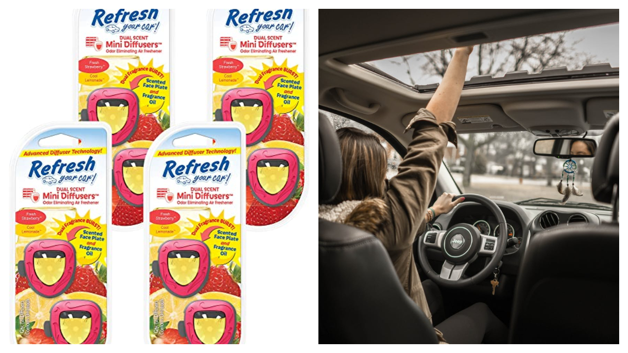 Refresh Your Car!  Dual-Scent Oil Diffuser Fresh Strawberry & Cool Lemonade Scented Gel 71g