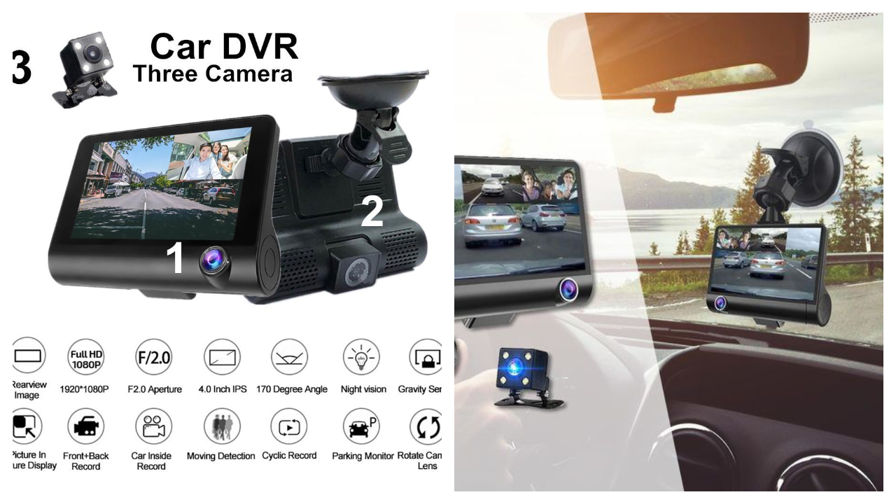3 Lens Car DVR Dash Cam
