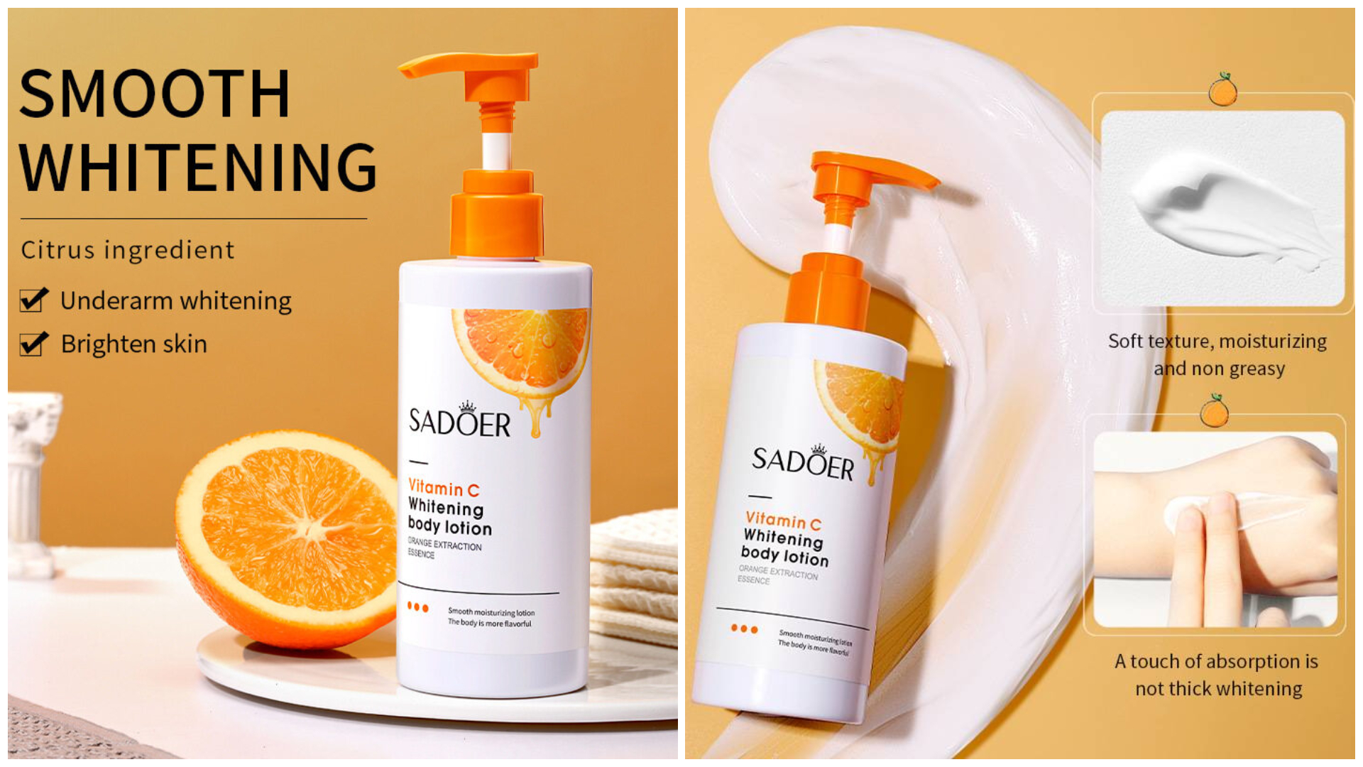 ROREC SADOER Vitamin C Whitening Body Lotion Fresh Orange Essence Hydrating Moisturizing Body Lotion
