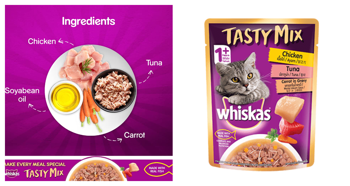 Whiskas Tasty Mix Pouch Adult 1+ Chicken With Tuna & Carrot In Gravy Wet Cat Food