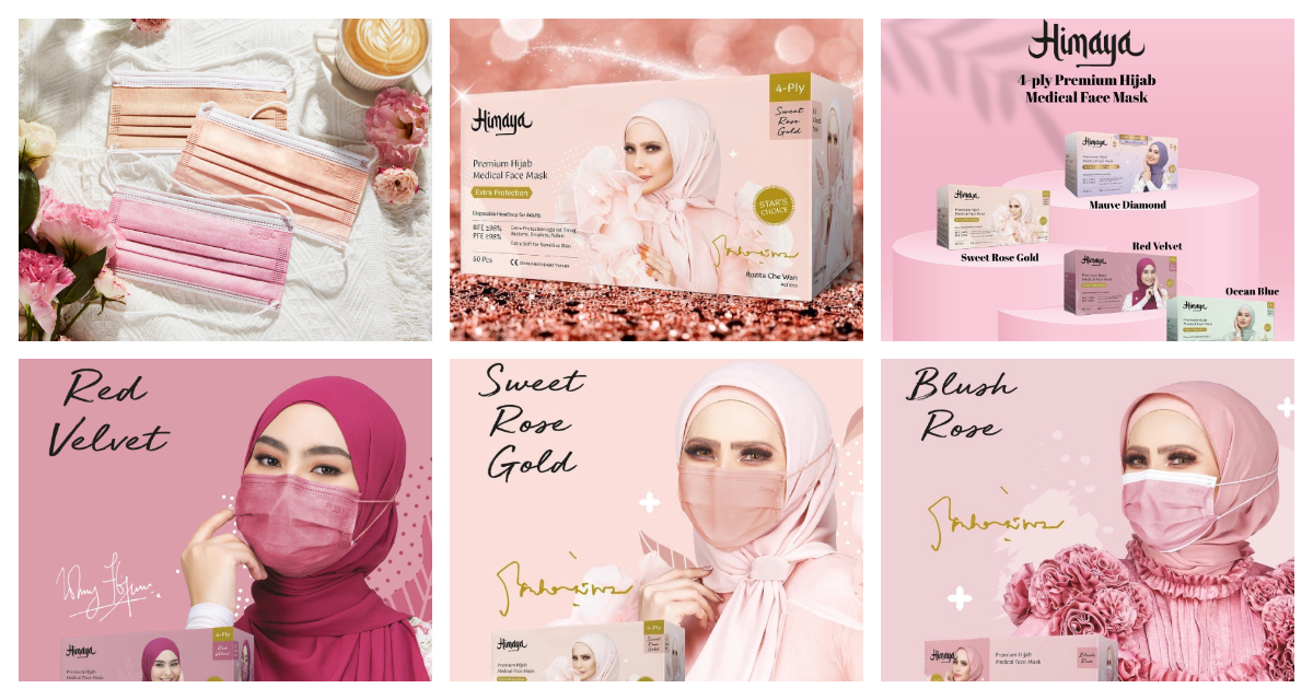 Himaya Premium 4 Ply Hijab Medical Face Mask 50's Sweet Rose Gold