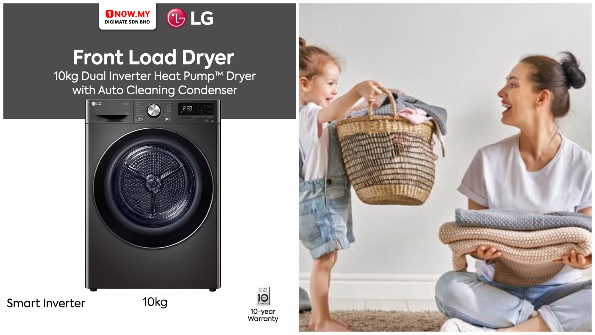 LG 10kg Dual Inverter Heat Pump Dryer with Auto Cleaning Condenser